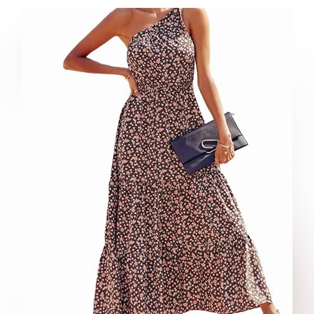 Pretty Garden One Shoulder Tie Floral Maxi Dress SZ XL